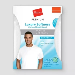Hanes® Premium® Men's Cotton Modal Crew Undershirt 3pk "LUXURY SOFTNESS" - Picture 1 of 5