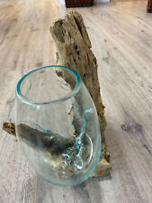 Geschmolzenes Glas auf Holz Deko Unikat Glasvase