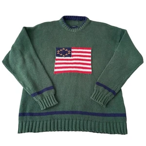 Vintage Sweater Large Green American Flag USA Patriotic Pullover Cotton Jos Bank - Picture 1 of 7