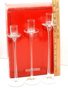 International Silver Co. Set of 3 Crystal Candle Sticks New in Box - Picture 1 of 6