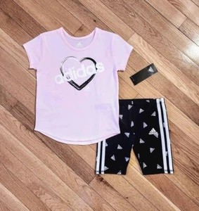 NEW ADIDAS Little Girls Heart Tee & Bike Short Set, Pink (sz 4-6) - Picture 1 of 4