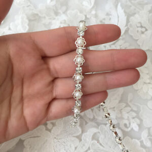 Pearl & Rhinestone Diamante Chain Trim Wedding Dress Belt Bridal Applique