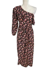 TOPSHOP Floral Midi Straight Front Slit Ruffle One Shoulder Women Size 8 - Picture 1 of 7