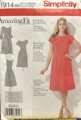 Simplicity Sewing Pattern 1914 Misses' Amazing Fit Dress Size 20W-28W - Image 1 of 2