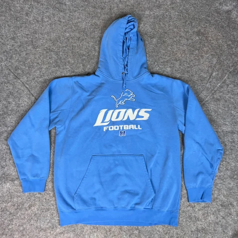 Detroit Lions Mens Sweatshirt Extra Large Blue White Hoodie Logo NFL Football Cover