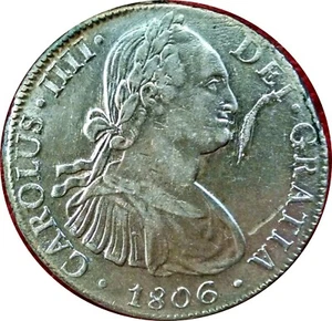 MEXICO 1806 COLONIAL 8 REALES ~ CHOICE ABOUT UNC ~ HUGE DIE BULGE ~ SEE VIDEO - Imagen 1 de 4