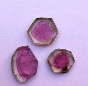 Genuine bio color tourmaline slice cabochon gemstone 3 pieces set 30.05 carat - Picture 1 of 4