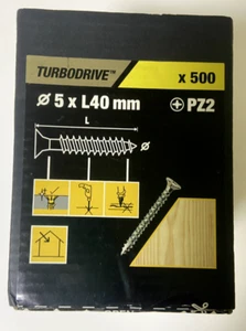 Turbodrive 5mm x 40mm Wood Screws - Box of 500 - Picture 1 of 1
