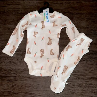 CUTE Infant 'Bunny Rabbit' 2 pc Cotton Outfit Girl Or Boy Easter NWT - Image 1 of 4