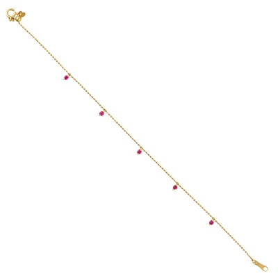 18k Yellow Gold Ball Chain Natural Ruby Gemstone Bracelet Valentines Day Gifts - Image 1 of 3