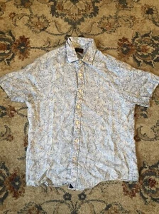 Untuckit Floral Blue Linen Short Sleeve Button Up Shirt Mens Sz Medium - Picture 1 of 8