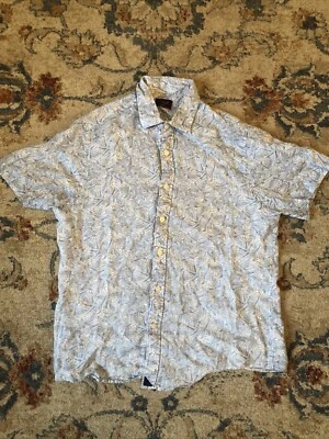 Untuckit Floral Blue Linen Short Sleeve Button Up Shirt Mens Sz Medium - Image 1 of 4