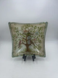 Decorative Glass Wall Hanging Plate with Bird and Tree Design - Picture 1 of 6