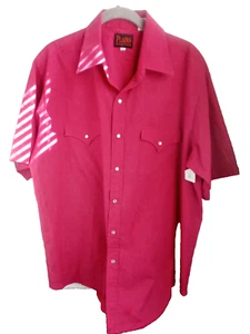 Plains Western Wear Mens Short Sleeve Shirt Large Red Classic Pearl Snap Buttons - Picture 1 of 9