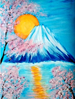 Mountain spring landscape Fuji  Sakura and Mount Fuji, Reflection in water Lake - Image 1 of 4