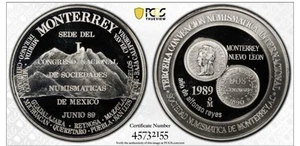 Mo México 1989 3er Conv. Numismático Medalla de Plata PCGS SP69 ¡Top Pop! - Imagen 1 de 4