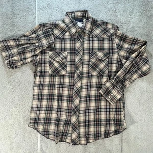 Camisa de franela grande Wrangler para hombre de colección perla occidental a presión a cuadros resistente herencia - Imagen 1 de 8