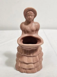 Vtg Haeger Pottery Woman Holding Basket Planter Pink Mauve Matte Bonnet Rebecca - Picture 1 of 9