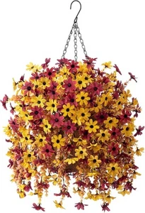 Artificial Fake Spring Hanging Flowers Plants with Basket A-yellow Brown - Picture 1 of 5