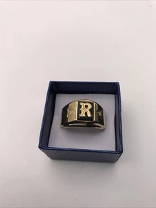 18K Gelbgold gefüllt Herren schwarzer Stein "R" Initiale Siegelring Größe 12 - Bild 1 von 9