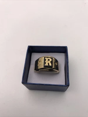 18K Yellow Gold Filled Men's Black Stone "R" Initial Signet Ring Size 12 - Image 1 of 4