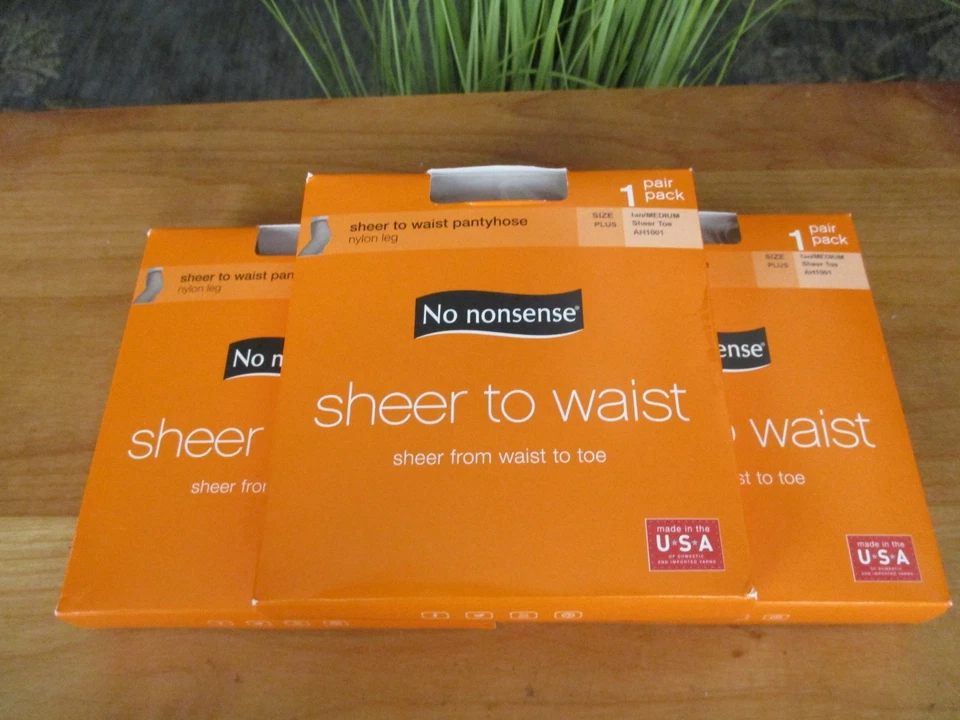 No Nonsense Pantyhose TAN Sheer To Waist Sheer Toe  3 Pack NEW MED PLUS - Image 1 of 1