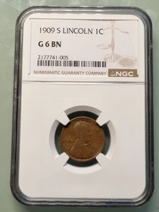 Centavo Lincoln Wheat 1909 S 1 c calificado NGC G6 BN San Francisco fecha clave #96515 - Imagen 1 de 2