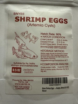 Shrimp Eggs in Brine-Artemia Foods 90% for all Tropical Fish Goldfish (100pack) - Image 1 of 4