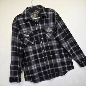 Freedom Foundry Shacket Mens L Black Gray Plaid Fleece Shirt Outdoor Cabincore - Picture 1 of 14