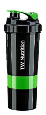 TW Nutrition 17oz 3 In 1 Shaker Bottle Pill, Protein and Liquid Black/Green - Image 1 of 3