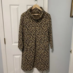 Tyler Boe Leopard Print Long Sleeve Swing Dress Large - Foto 1 di 11
