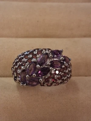 Amatista 6x3mm y Granates Rodolita 1.5mm, Placa 14KWG Plata de Ley 925, 8 Foto 1 de 4