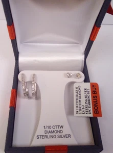 NUEVO CON ETIQUETAS 2 pares de pendientes para mujer 1/10 CTTW diamante natural plata esterlina aro y tachuela - Imagen 1 de 6