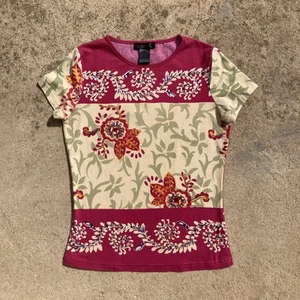 Custo Barcelona Top sz 1 S M vintage 90s y2k graphic print sequin embroidered - Picture 1 of 21