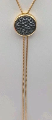 Bellezza 人造硬币黑色尖晶石 Bolo Lariat 项链 金色 意大利 — 第 1/4 张图片