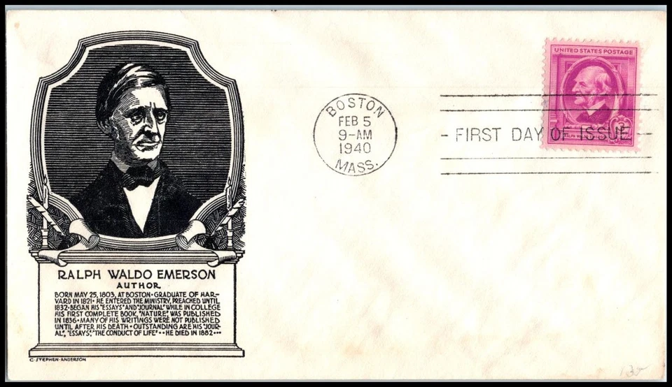 1940 Famous Americans-Authors Sc 861 Emerson Transcendentalist Self-Reliance (04 - Image 1 of 1