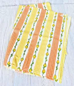 Yellow Orange Gingham Yellow Rose Flower Granny Cottage Core Fabric 45"x68" VTG - Picture 1 of 6