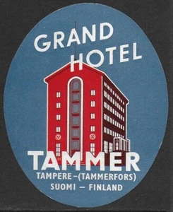 Finland '50s Luggage Label Sticker Grand Hotel TAMMER, Tampere /Tammerfors - Picture 1 of 2