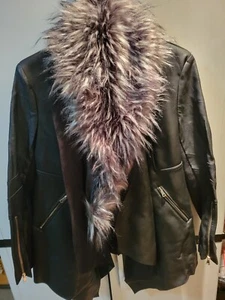 Womens The Limited Black Jacket With Faux Fur Trim Size Large - Picture 1 of 5