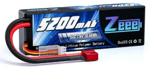 Zeee 2S Lipo Battery 7.4V 5200mAh 38.48Wh 50C Hard Case Battery w/Deans T Connec - Picture 1 of 4