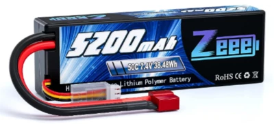 Zeee 2S Lipo Battery 7.4V 5200mAh 38.48Wh 50C Hard Case Battery w/Deans T Connec - Image 1 of 4