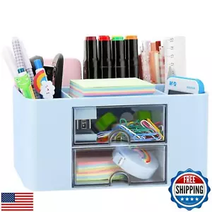 LETURE Desk Organizer with 2 Drawer, Plastic Desktop Pen Pencil Card Holder S - Picture 1 of 5