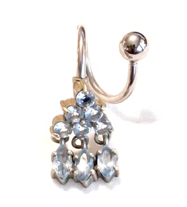 Anillo Vientre Vintage Gemas Azules Espiral Giro No Cuelga Acero Naval - Imagen 1 de 3