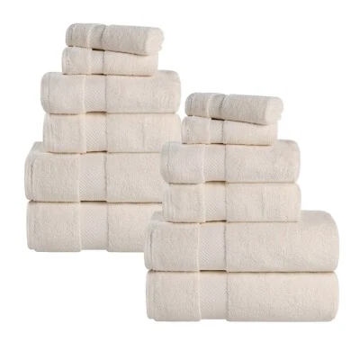 Zero Twist Cotton Solid Chevron Dobby Border 12 Piece Assorted Towel Set - Image 1 of 3