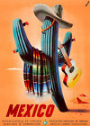 Mexico - Cactus Sombrero Guitar Mexican Blanket - 1945 - Travel Poster