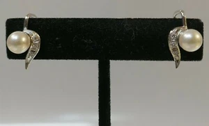 Vintage 18kt White Gold Pearl & Diamond Earrings - Twist Backs-Non Pierced  - Picture 1 of 12