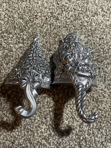 Carson Pewter Christmas Stocking Hangers with Hooks Santa and Tree Vintage - Picture 1 of 1