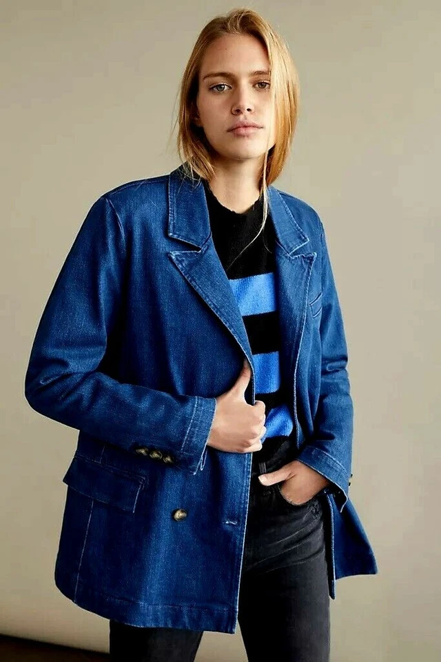 Nuevo con etiquetas Anthropologie Pilcro Denim Blazer Almohadilla para el hombro XS $148 Francés Chic Foto 1 de 4