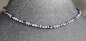 SODALITE & HEMATITE 4MM ROUNDS NECKLACE ~ 925 STERLING SILVER 18" - Picture 1 of 2
