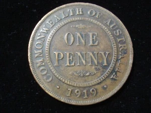 Australian 1919 Penny Coin 8 Pearls KGV 7/8th Pearls Lightly Visible (TA04) - Picture 1 of 3